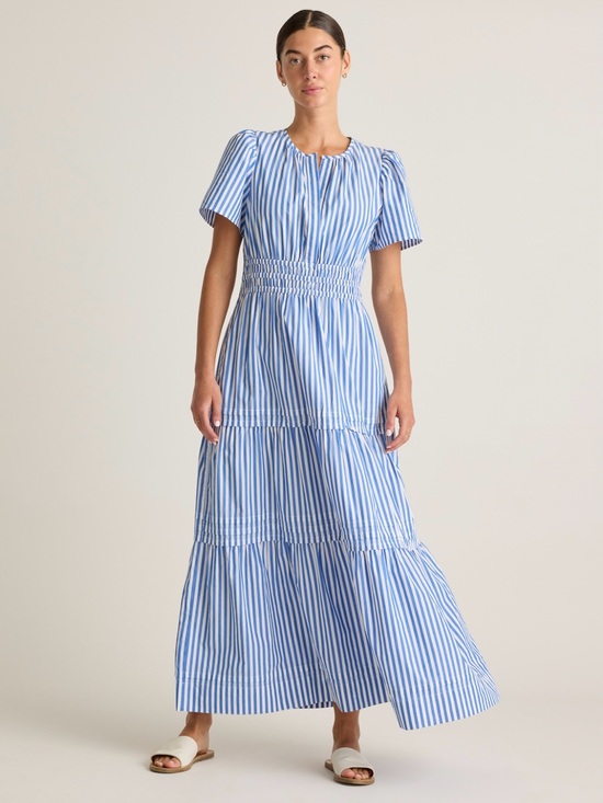 Quince Dresses & Skirts - Quince Blue White Striped Cotton Poplin Tiered Maxi Dress Size Medium